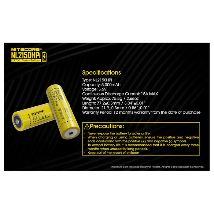 Nitecore 21700I Rechargeable Battery (3.6V/5000MAH)