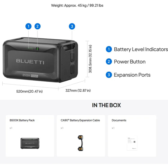 Bluetti B500K Expansion Battery & USB/12VDC Power Station (5120WH)