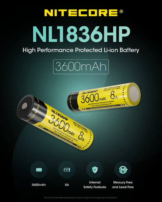 Nitecore LI-ION Rechargeable 18650 Battery (3600MAH 3.6V)