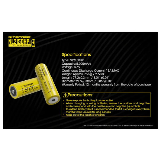Nitecore 21700I Rechargeable Battery (3.6V/5000MAH)