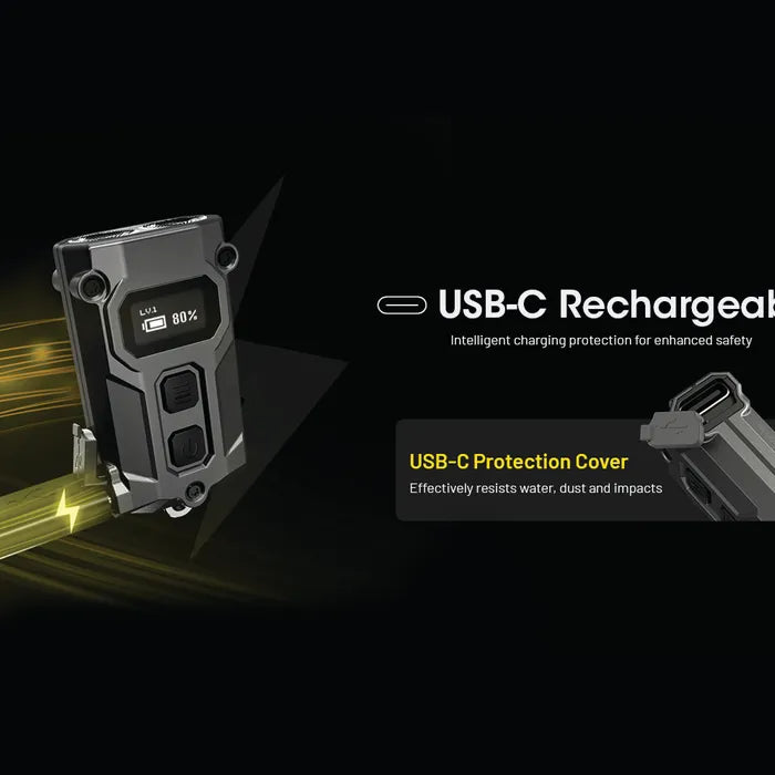 Nitecore 600 Lumen USB-C Rechargeable Keychain Torch Black