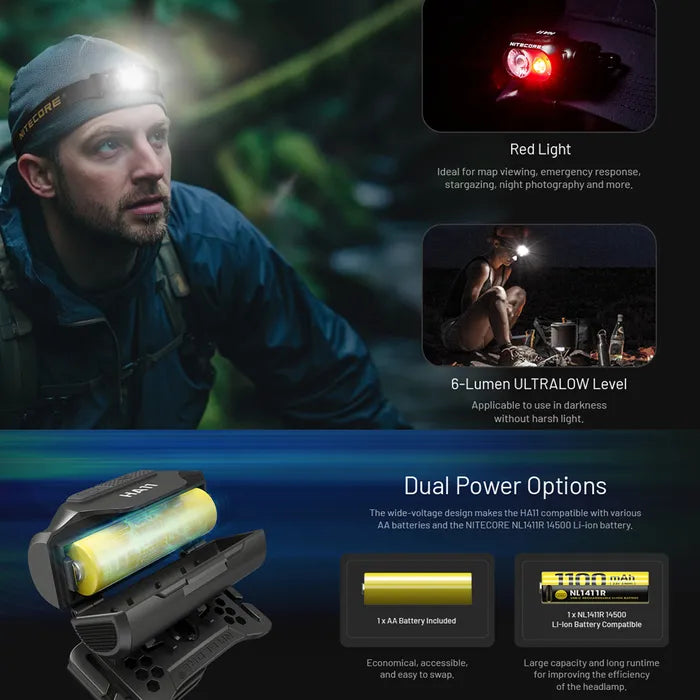 Nitecore HA11 (240 LUMEN) Ultra Lightweight Dual Beam AA Headlamp Torch