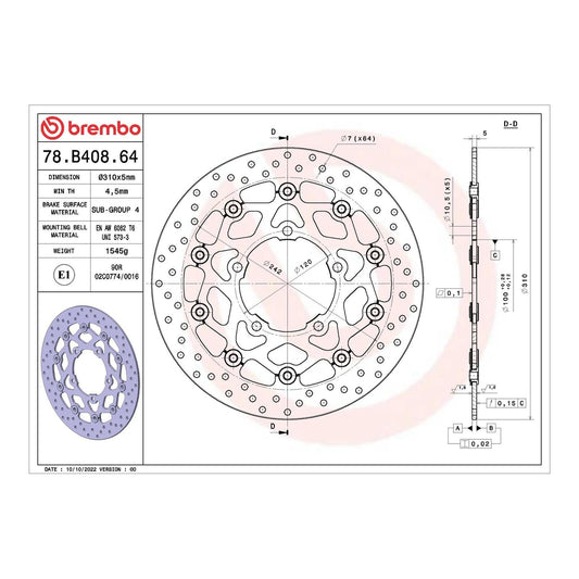 Brembo Prime Serie Oro Front Brake Disc 78B40864