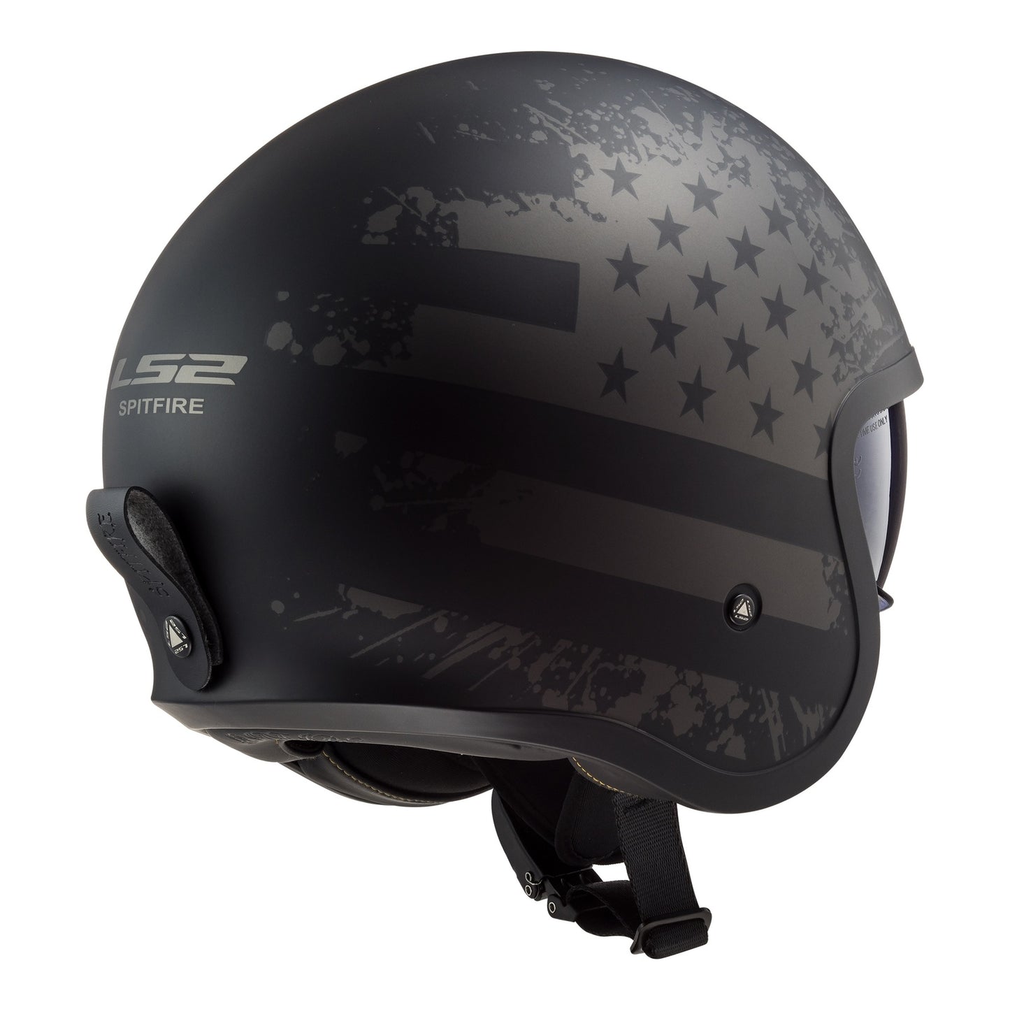 LS2 OF599 Spitfire II Black Flag Helmet - Matte Black / Titanium