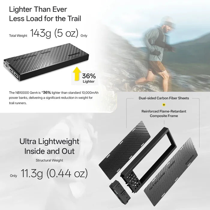 Nitecore 10,000MAH Power Bank GEN4 Ultra Lightweight Carbon Fiber Energy Brick